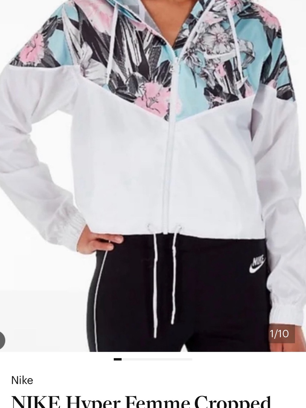 Nike HYPER FEMME Cropped Windrunner  Jacket White with Pastel Floral Design XS